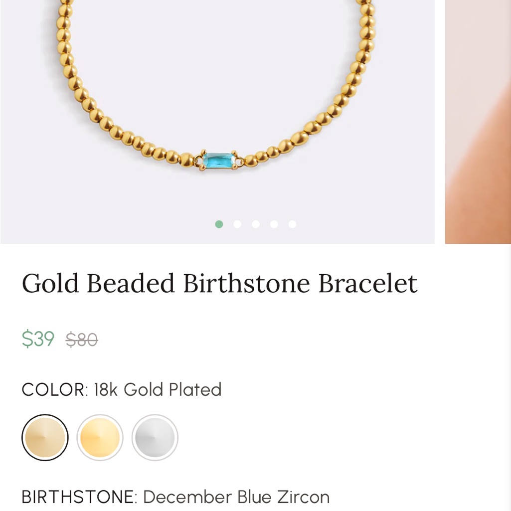 Gold Beaded Birthstone Bracelet With Blue Zircon December Birthstone